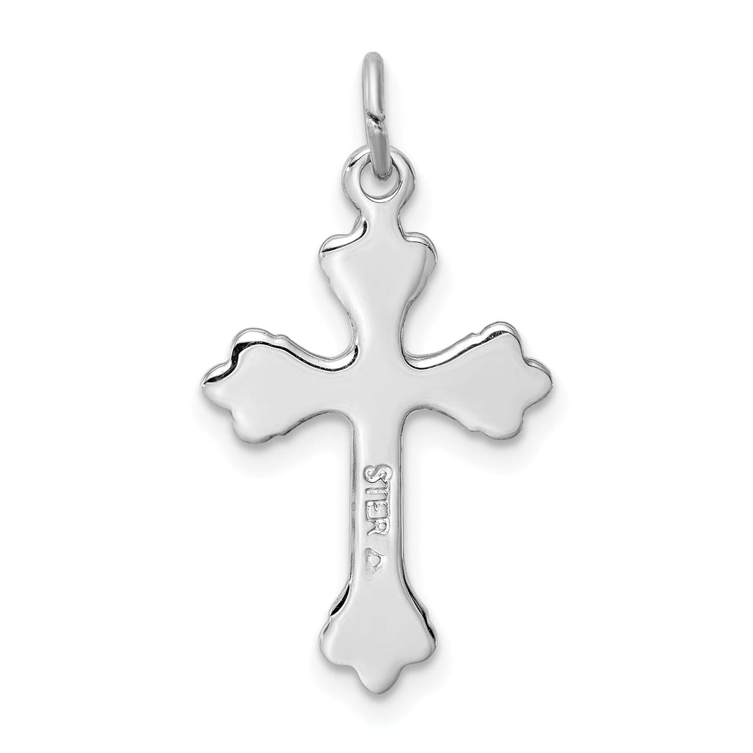 Sterling Silver Blue Enameled Budded Cross Charm