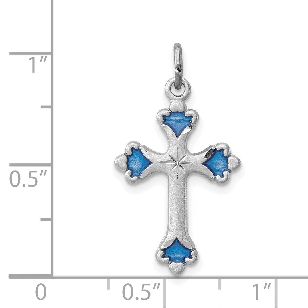 Sterling Silver Blue Enameled Budded Cross Charm