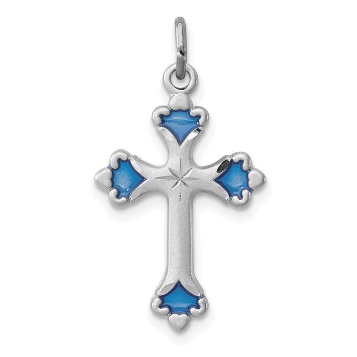 Sterling Silver Blue Enameled Budded Cross Charm