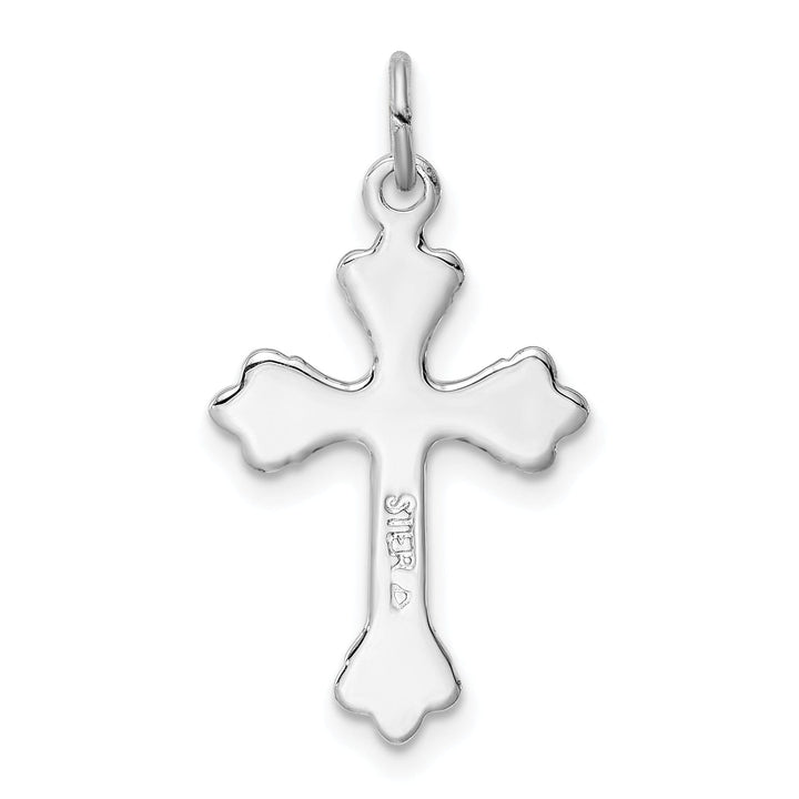 Sterling Silver Green Enameled Budded Cross Charm