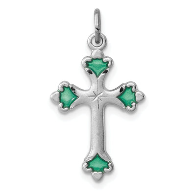 Sterling Silver Green Enameled Budded Cross Charm at $ 32.38 only from Jewelryshopping.com