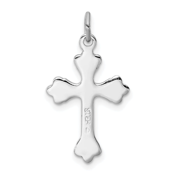 Sterling Silver Pink Enameled Budded Cross Charm