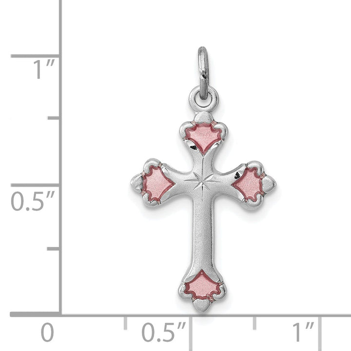 Sterling Silver Pink Enameled Budded Cross Charm