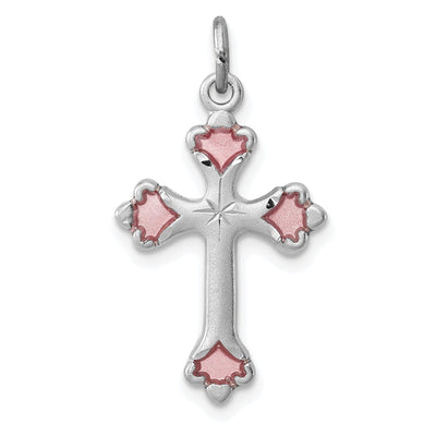 Sterling Silver Pink Enameled Budded Cross Charm at $ 32.59 only from Jewelryshopping.com