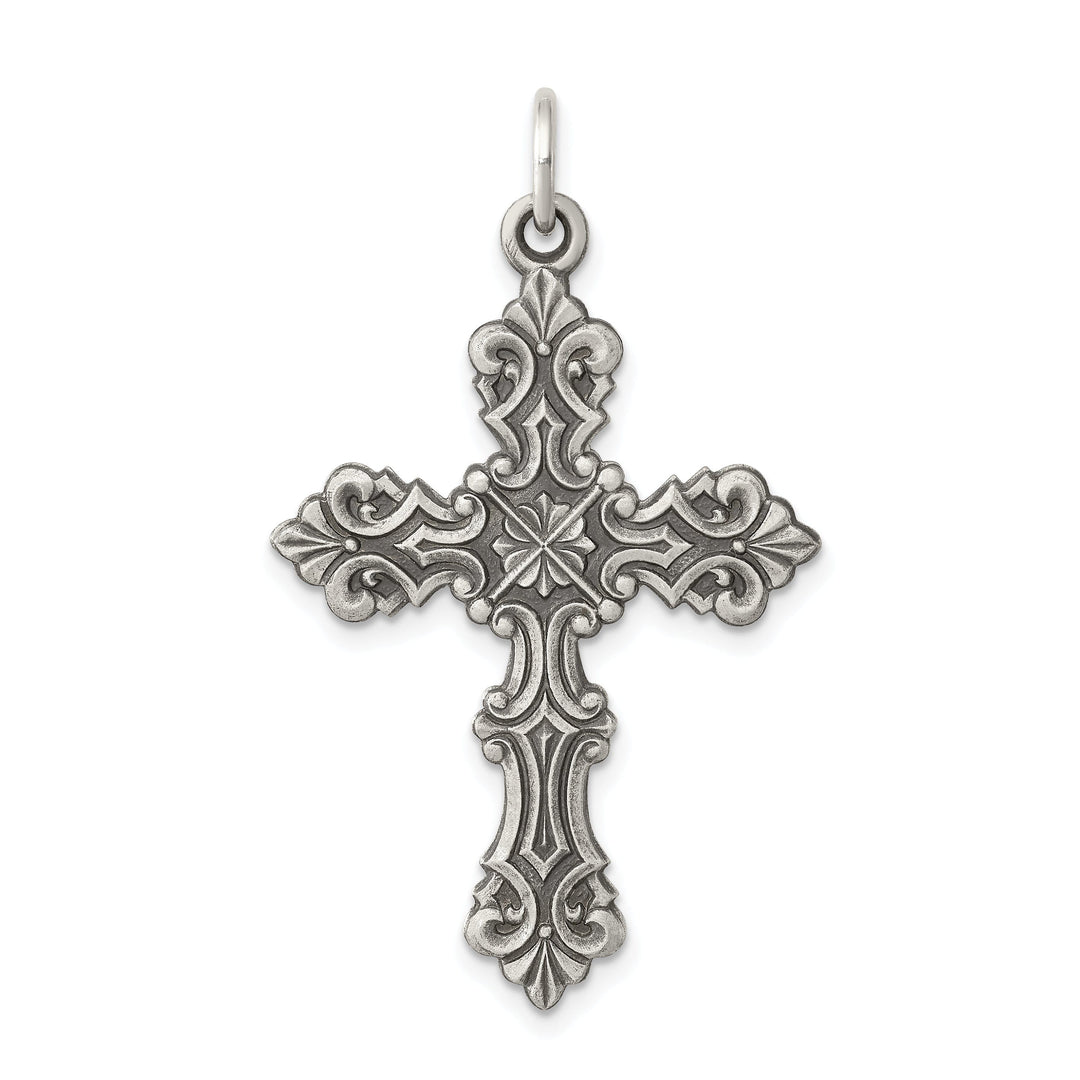 Solid Sterling Silver Antiqued Cross Pendant