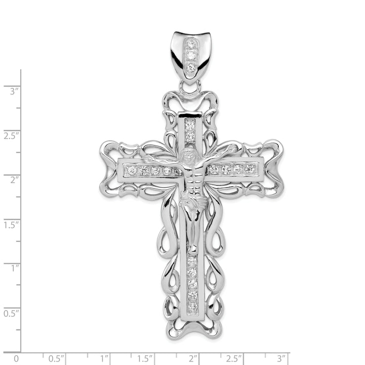 Silver Polished Finish C.Z Crucifix Pendant