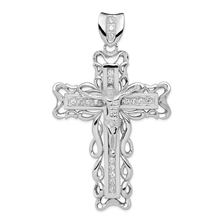 Silver Polished Finish C.Z Crucifix Pendant