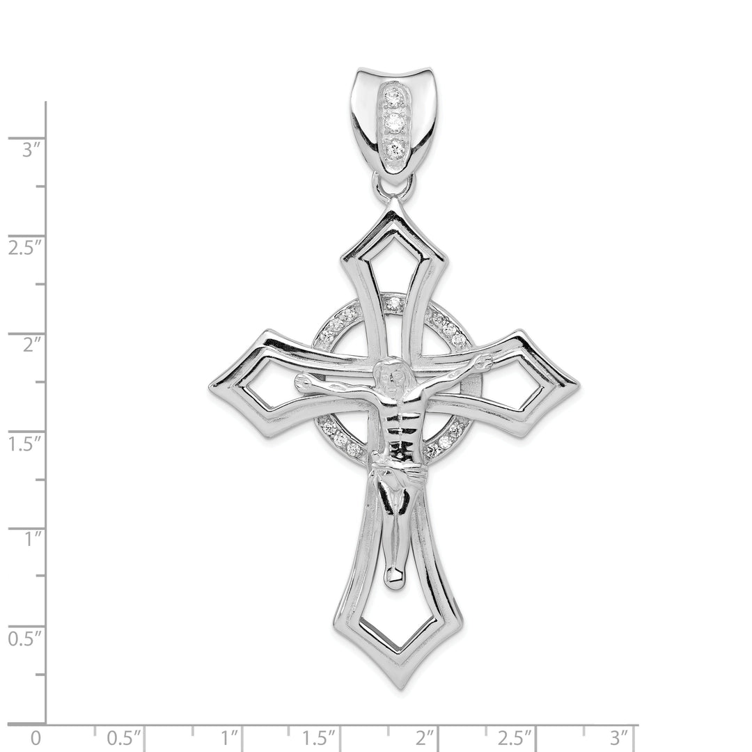 Silver Polished C.Z Design Crucifix Pendant