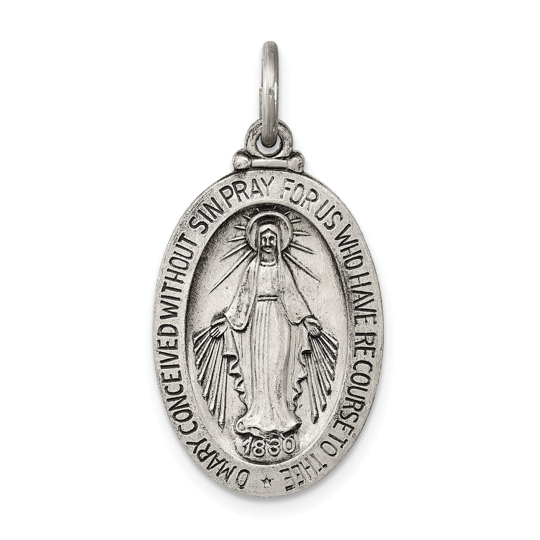 Sterling Silver Antiqued Miraculous Medal Pendant