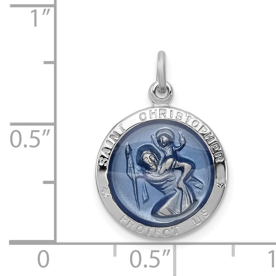 Sterling Silver Blue Epoxy St. Christopher Medal