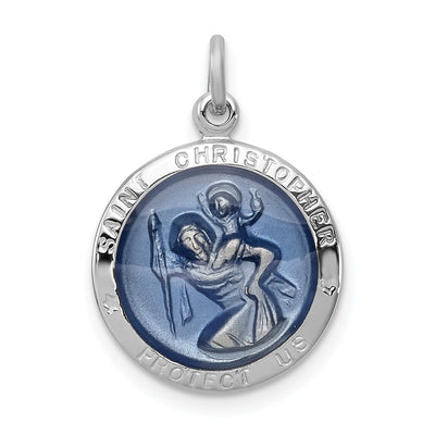Sterling Silver Blue Epoxy St. Christopher Medal