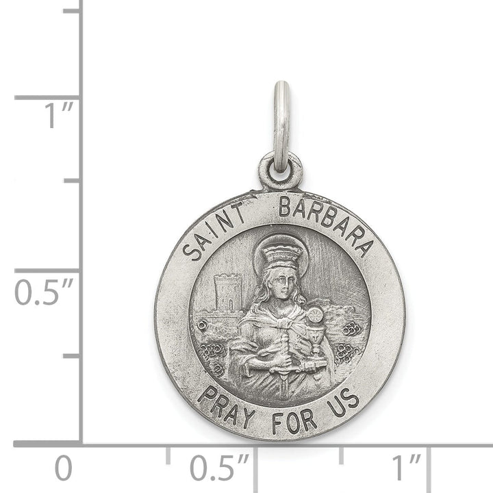 Sterling Silver Antiqued St. Barbara Medal Pendant