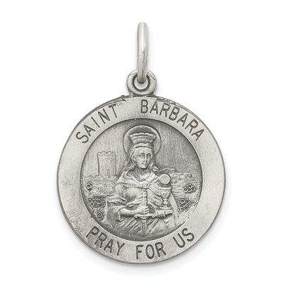 Sterling Silver Antiqued St. Barbara Medal Pendant
