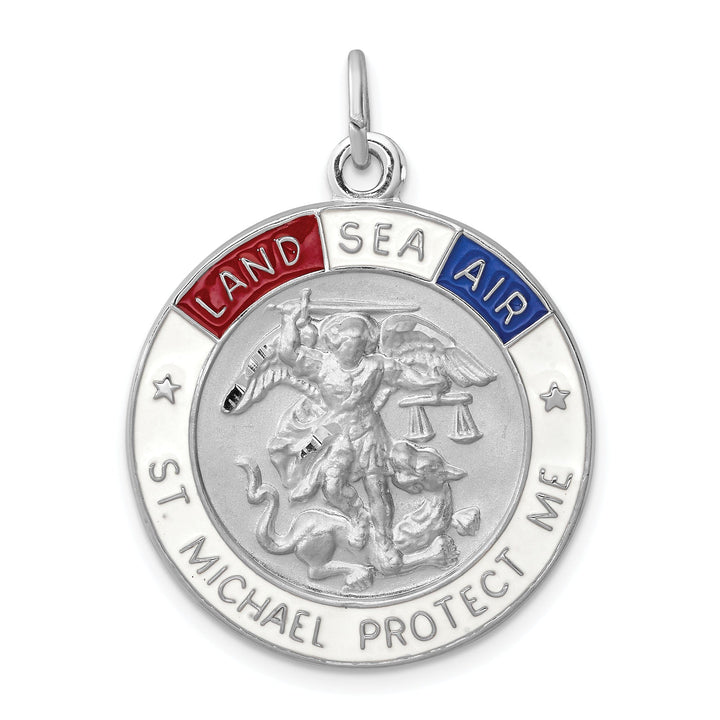 Sterling Silver Enameled Saint Michael Medal