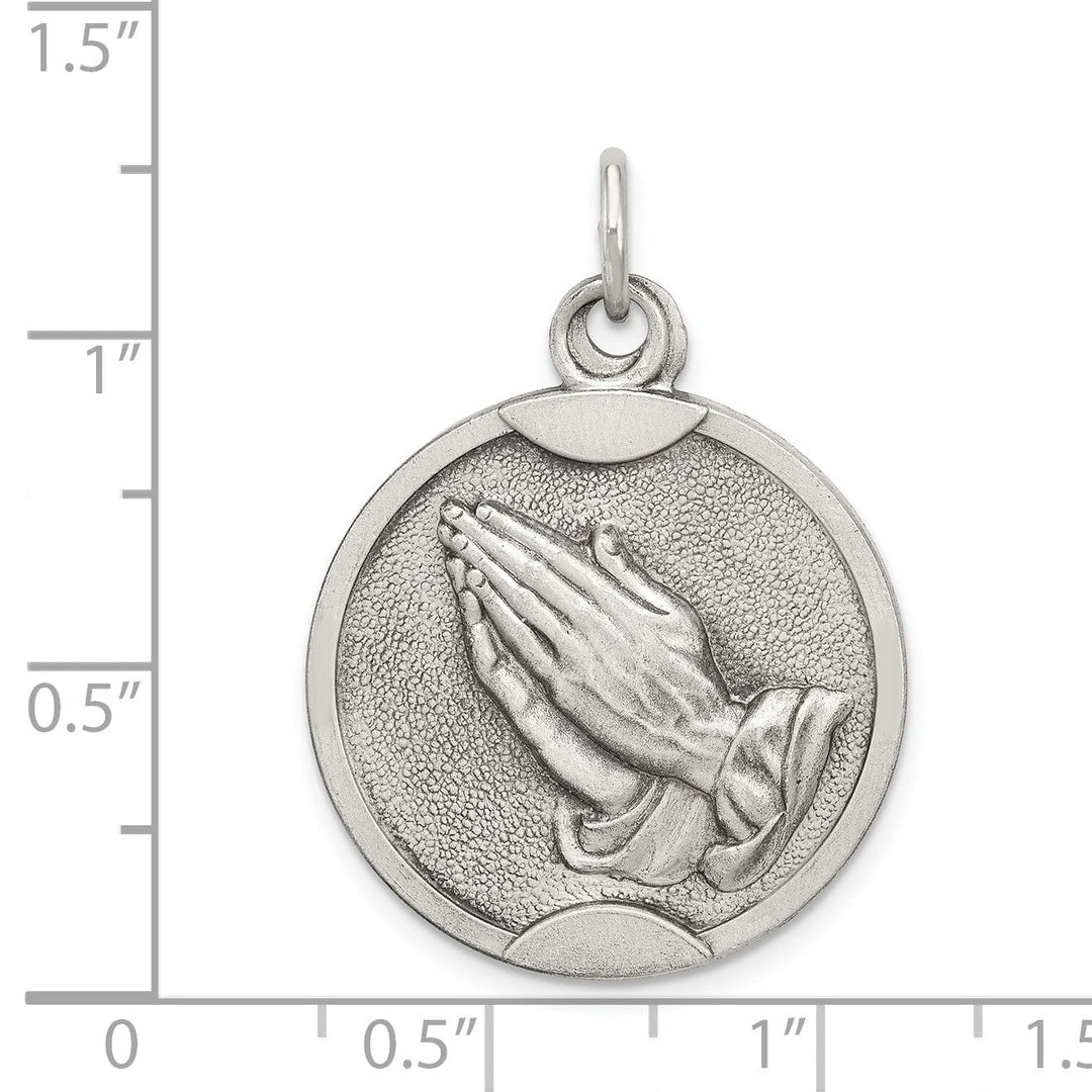 Sterling Silver Antiqued Praying Hands Medal