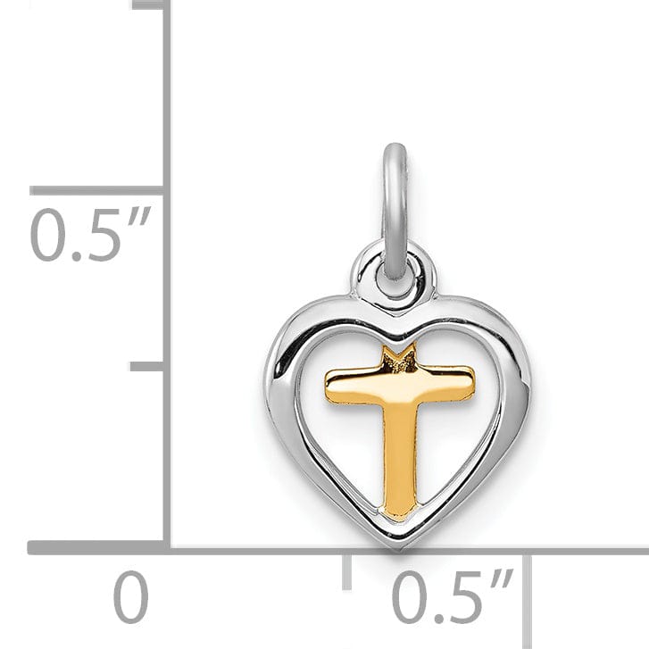 Sterling Silver Vermeil Cross in Heart Charm