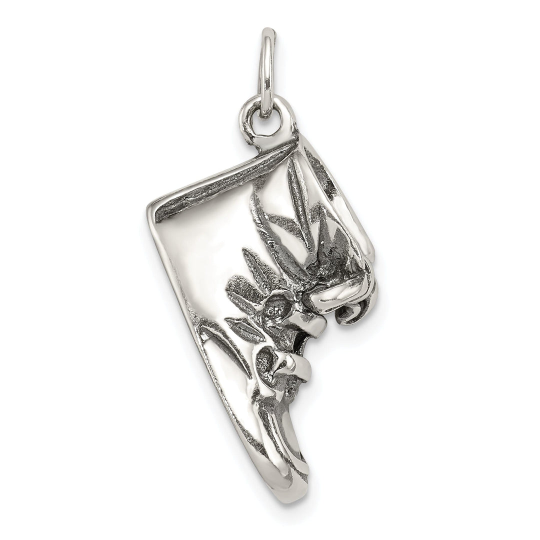 Silver Polished Antique 3-D Baby Shoe Charm