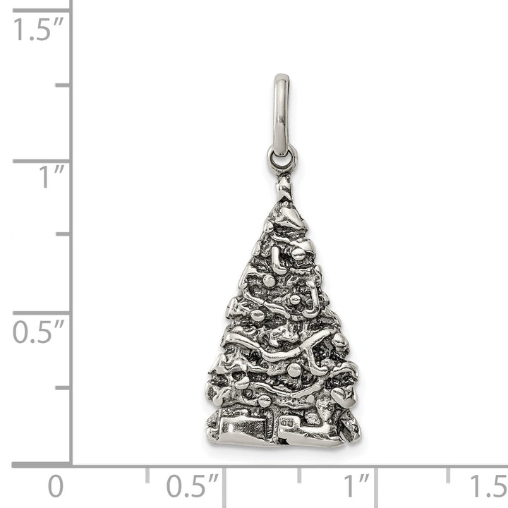 Silver Antiqued Christmas Tree Charm Pendant