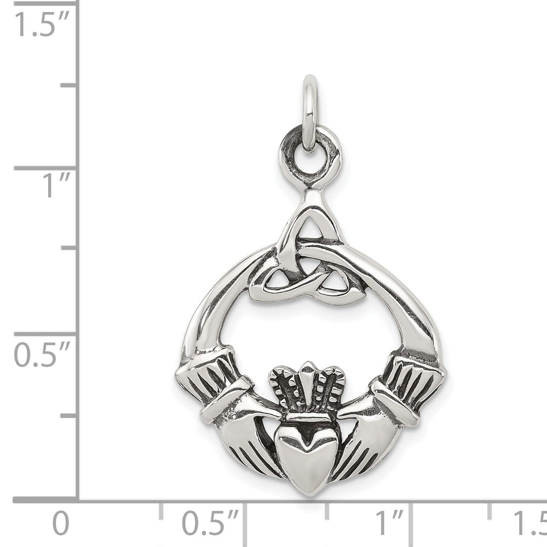 Silver Polished Antiqued Claddagh Charm
