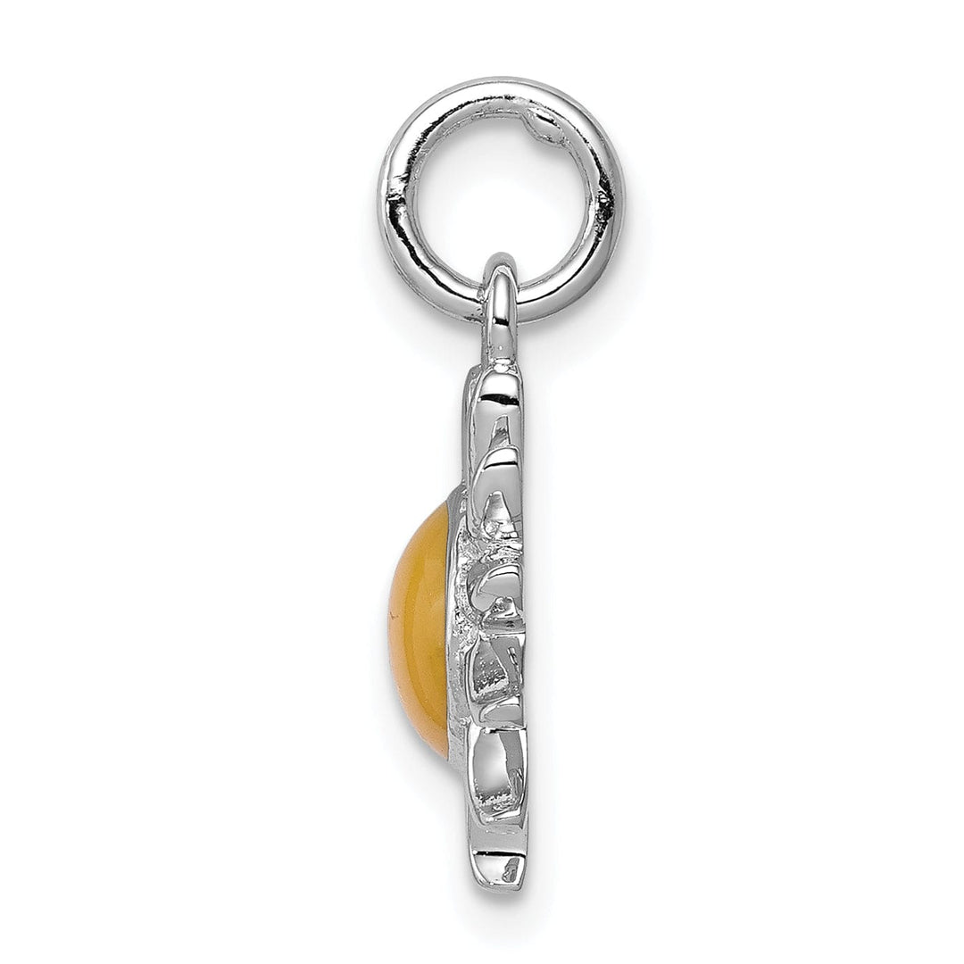 Silver Polish Finish Enameled Yellow Sun Charm