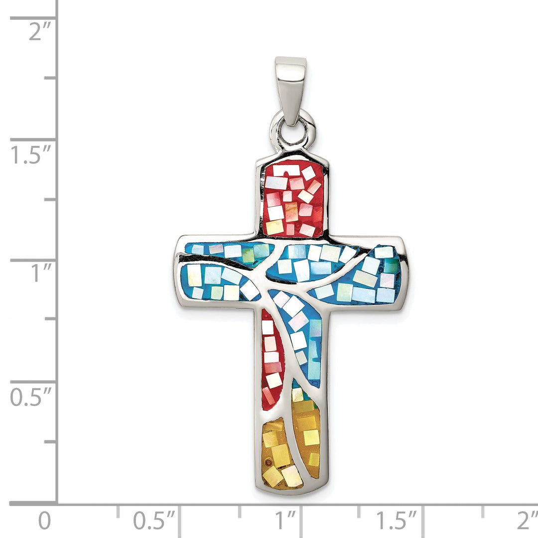 Silver Textured Mulit Color Shell Cross Pendant