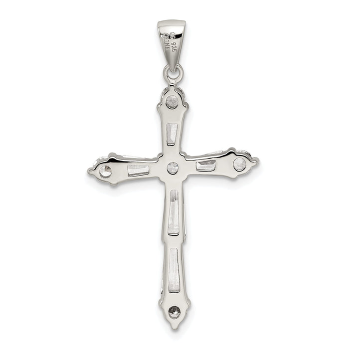 Silver Polish Baguette Round C.Z Cross Pendant