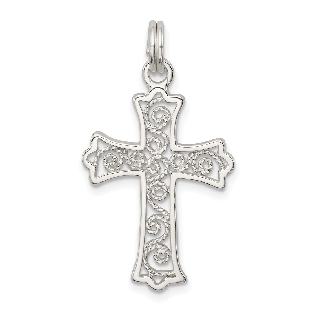 Sterling Silver Polished Budded Cross Pendant