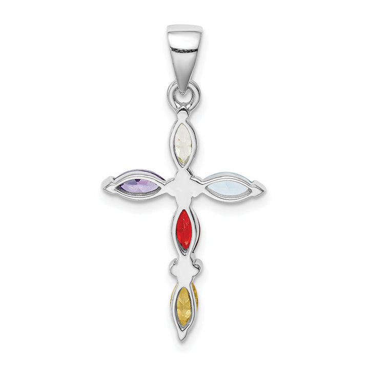 Silver Polished Multi Color C.Z Cross Pendant