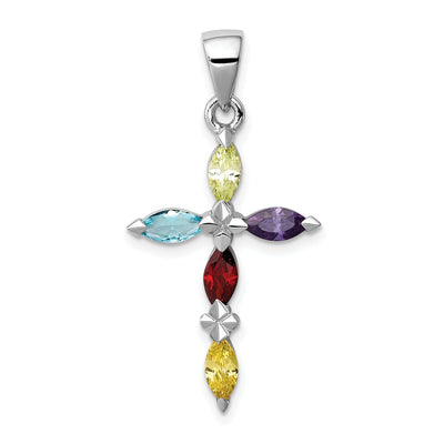 Silver Polished Multi Color C.Z Cross Pendant at $ 45.7 only from Jewelryshopping.com