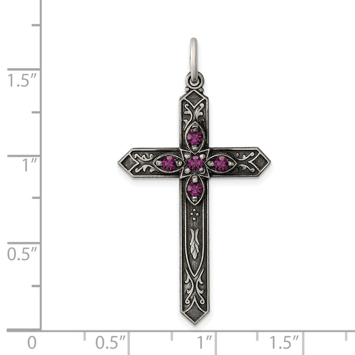 Silver Antique February Birthstone CrossPendant