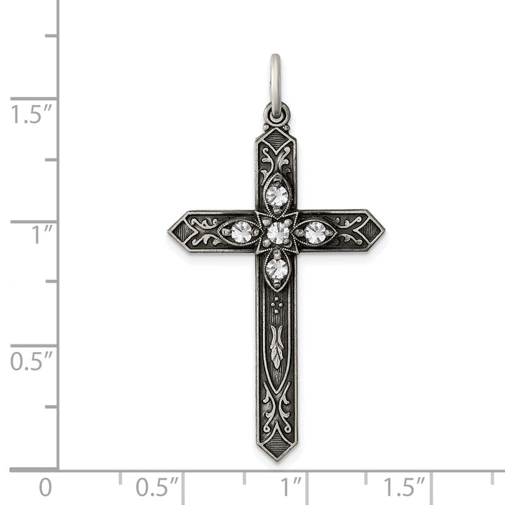 Silver Antique April Birthstone Cross Pendant