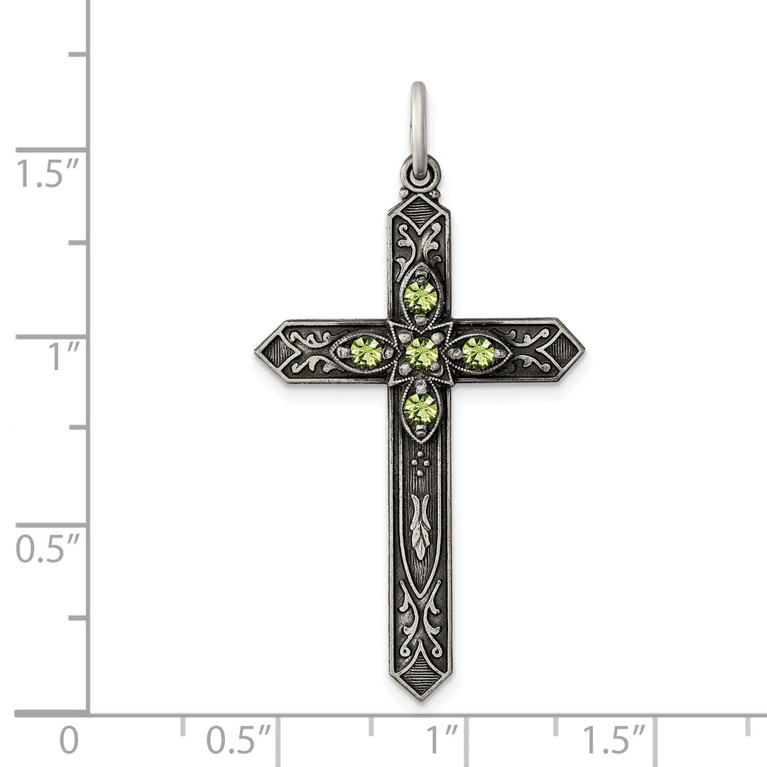 Silver Antique August Birthstone Cross Pendant