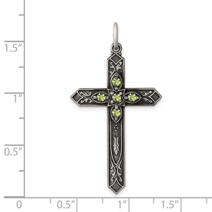 Silver Antique August Birthstone Cross Pendant