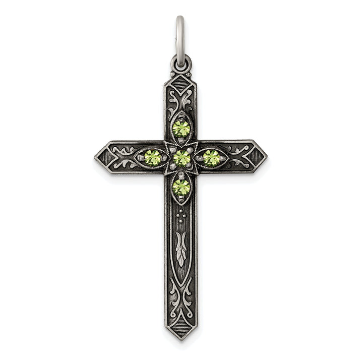 Silver Antique August Birthstone Cross Pendant