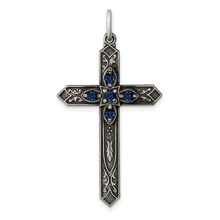 Silver Steptember Birthstone Cross Pendant