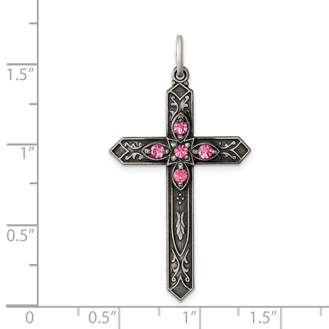 Silver Antique October Birthstone Cross Pendant
