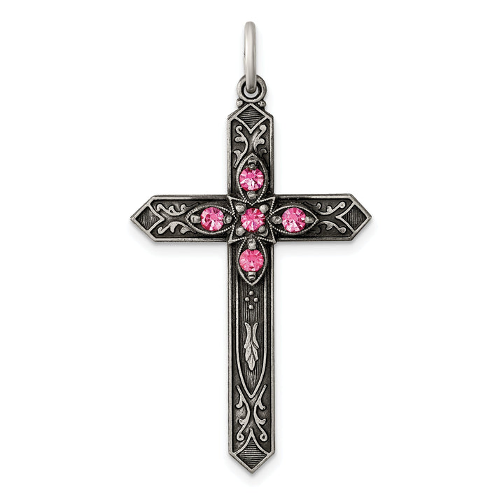 Silver Antique October Birthstone Cross Pendant