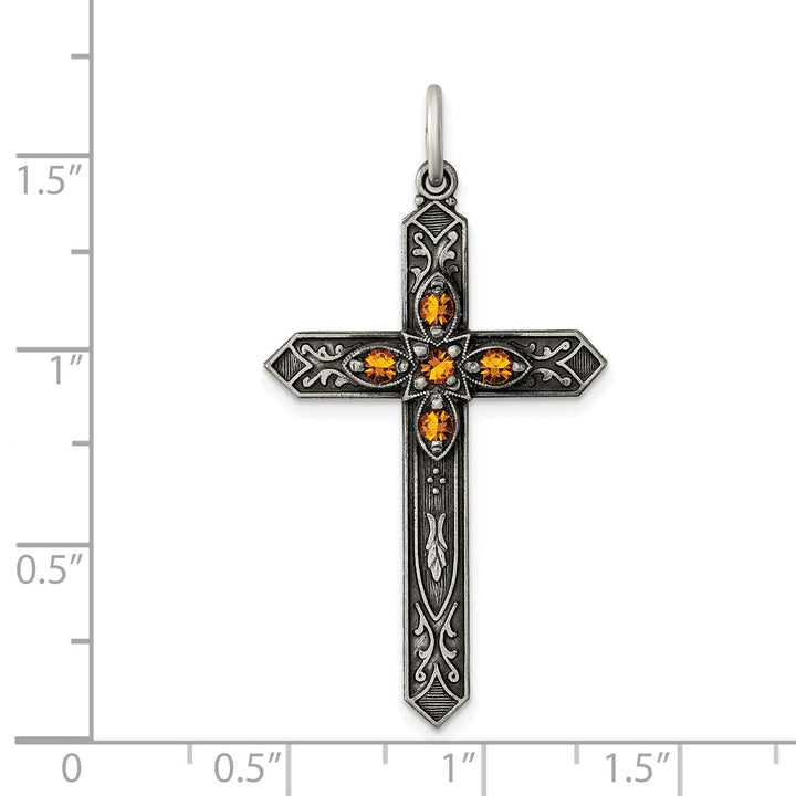 Silver Antique November Birthstone CrossPendant