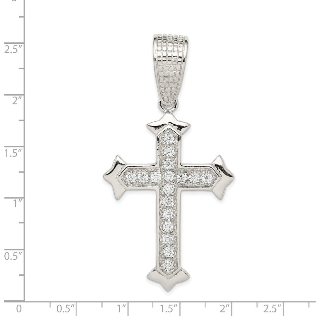 Sterling Silver Polish Finish C.Z Cross Pendant