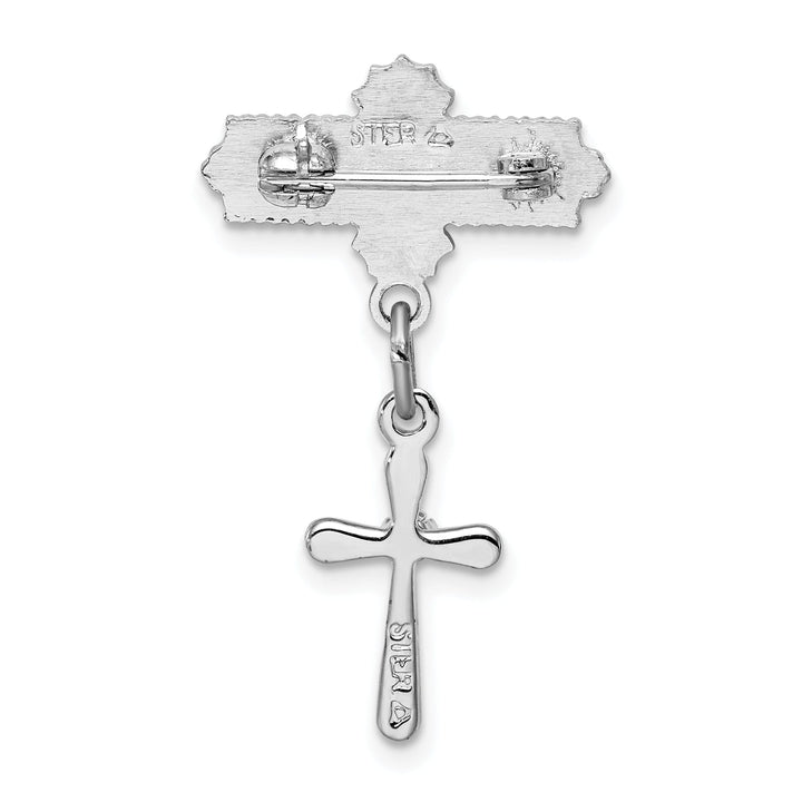 Sterling Silver Polished Cubic Zirconia Cross Pin