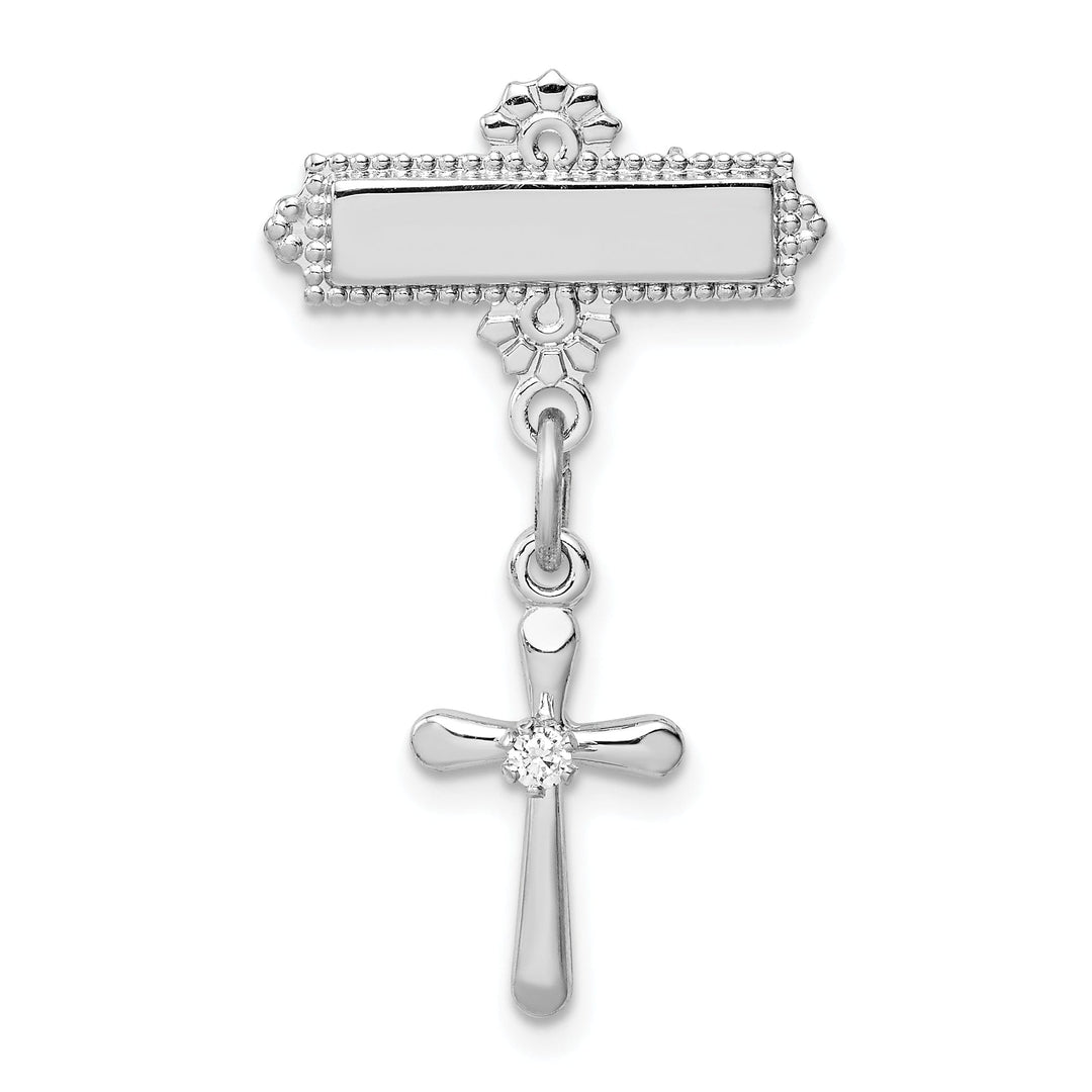 Sterling Silver Polished Cubic Zirconia Cross Pin