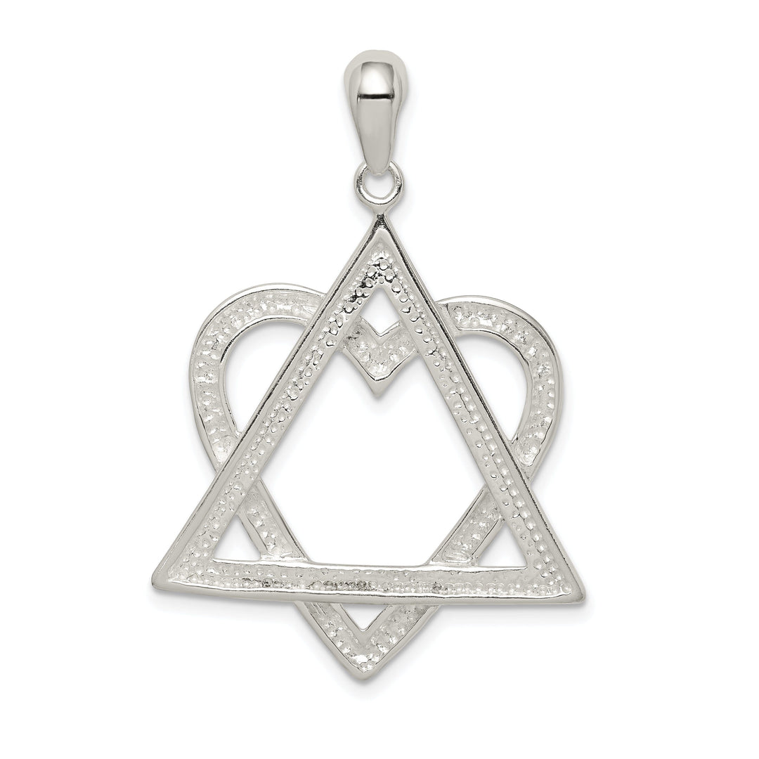 Sterling Silver Star of David Heart Pendant