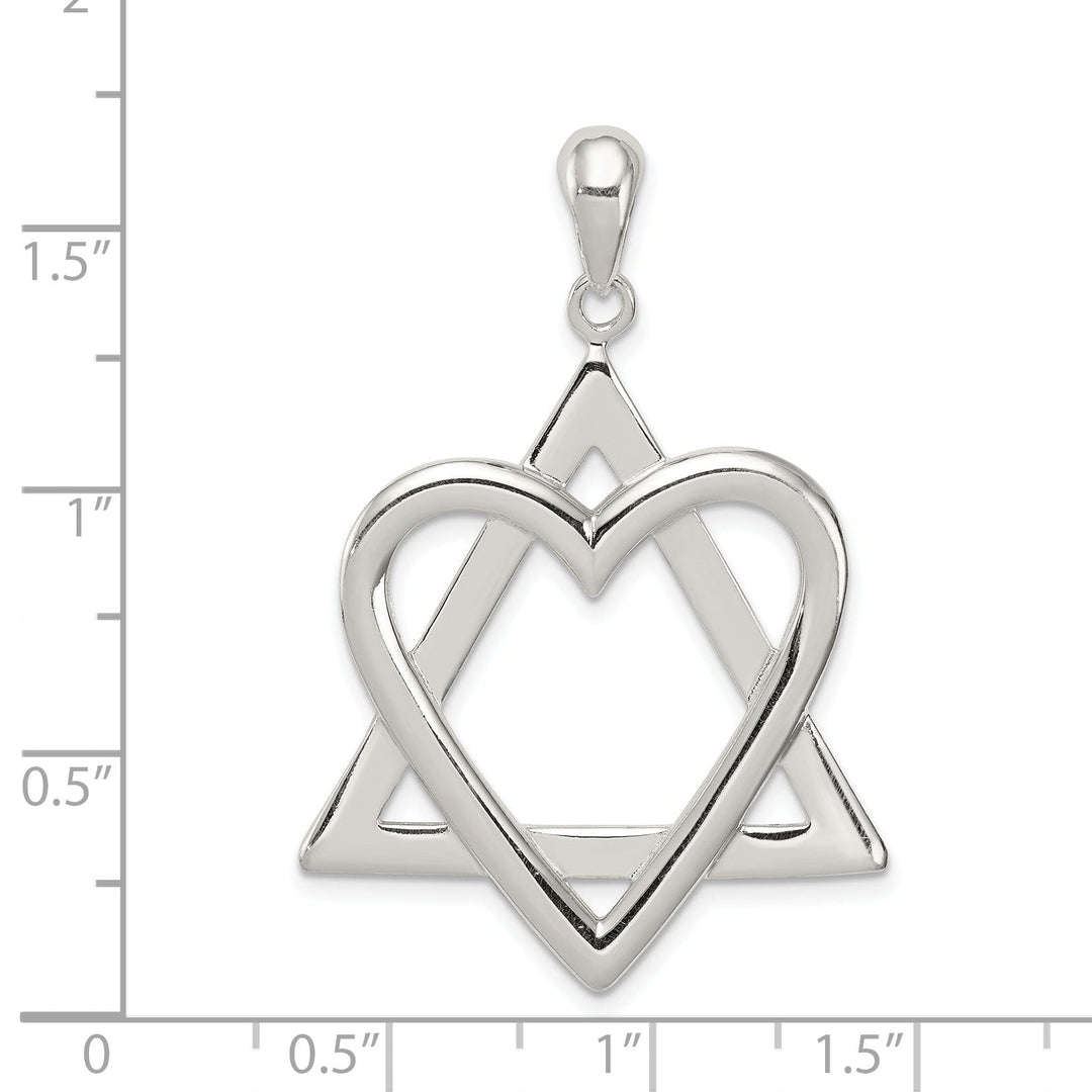 Sterling Silver Star of David Heart Pendant