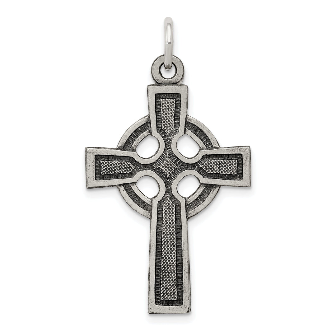 Silver Polish Satin Antique Celtic Cross Pendant
