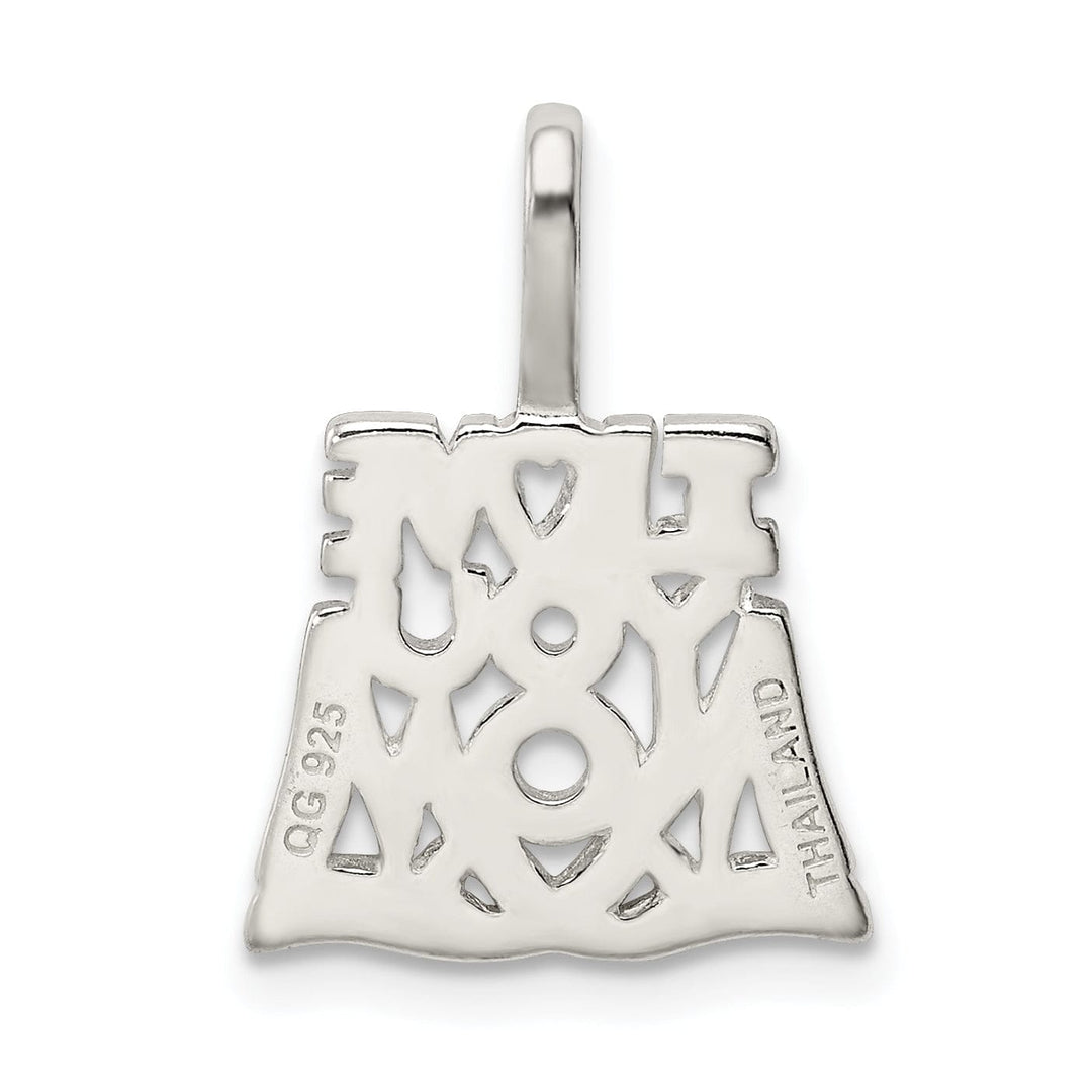 Silver Polished Satin I Love You Mom Pendant