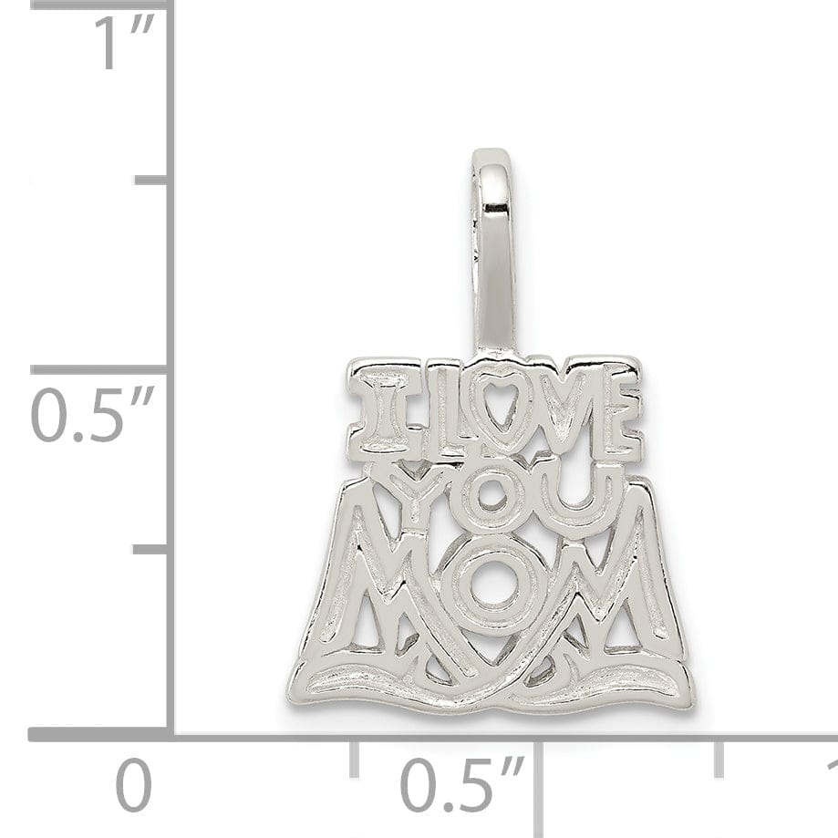 Silver Polished Satin I Love You Mom Pendant
