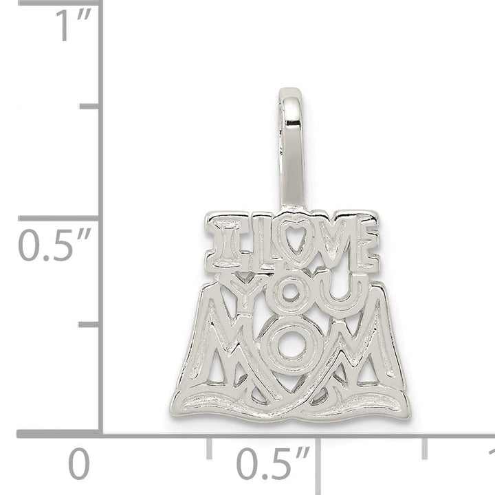 Silver Polished Satin I Love You Mom Pendant