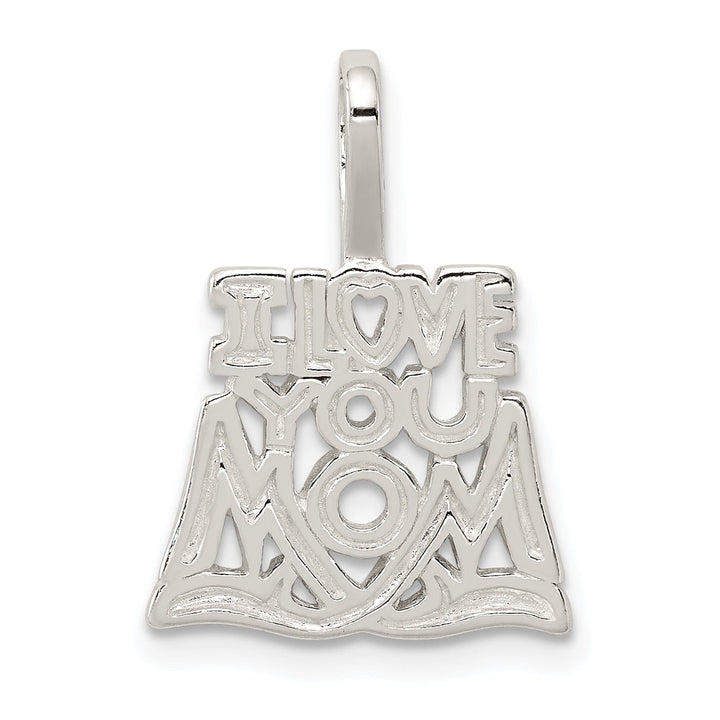 Silver Polished Satin I Love You Mom Pendant
