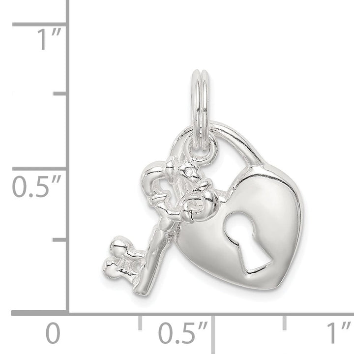 Sterling Silver Polished Heart and Key Pendant
