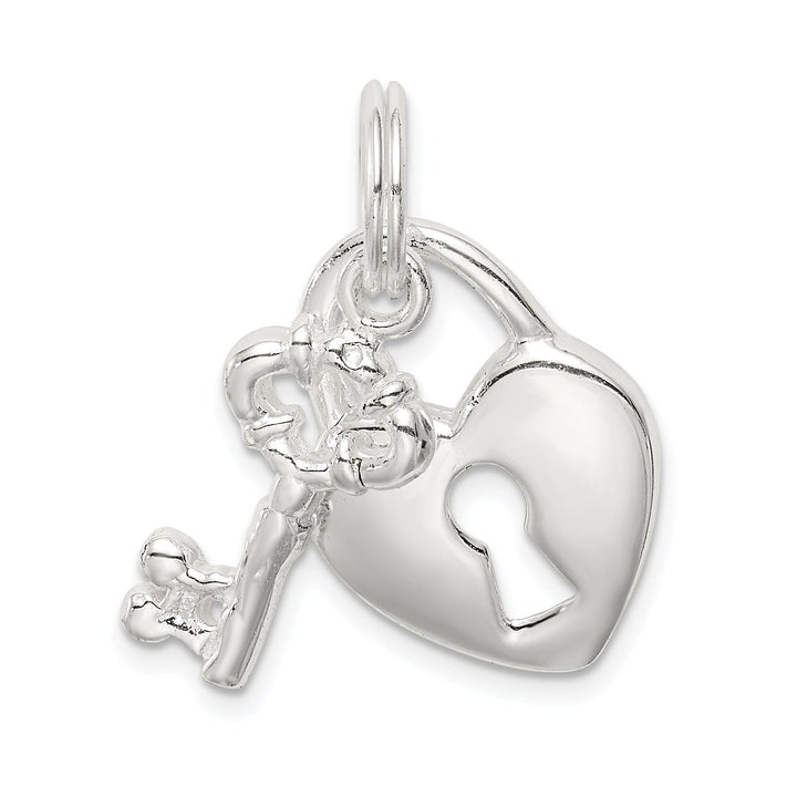 Sterling Silver Polished Heart and Key Pendant